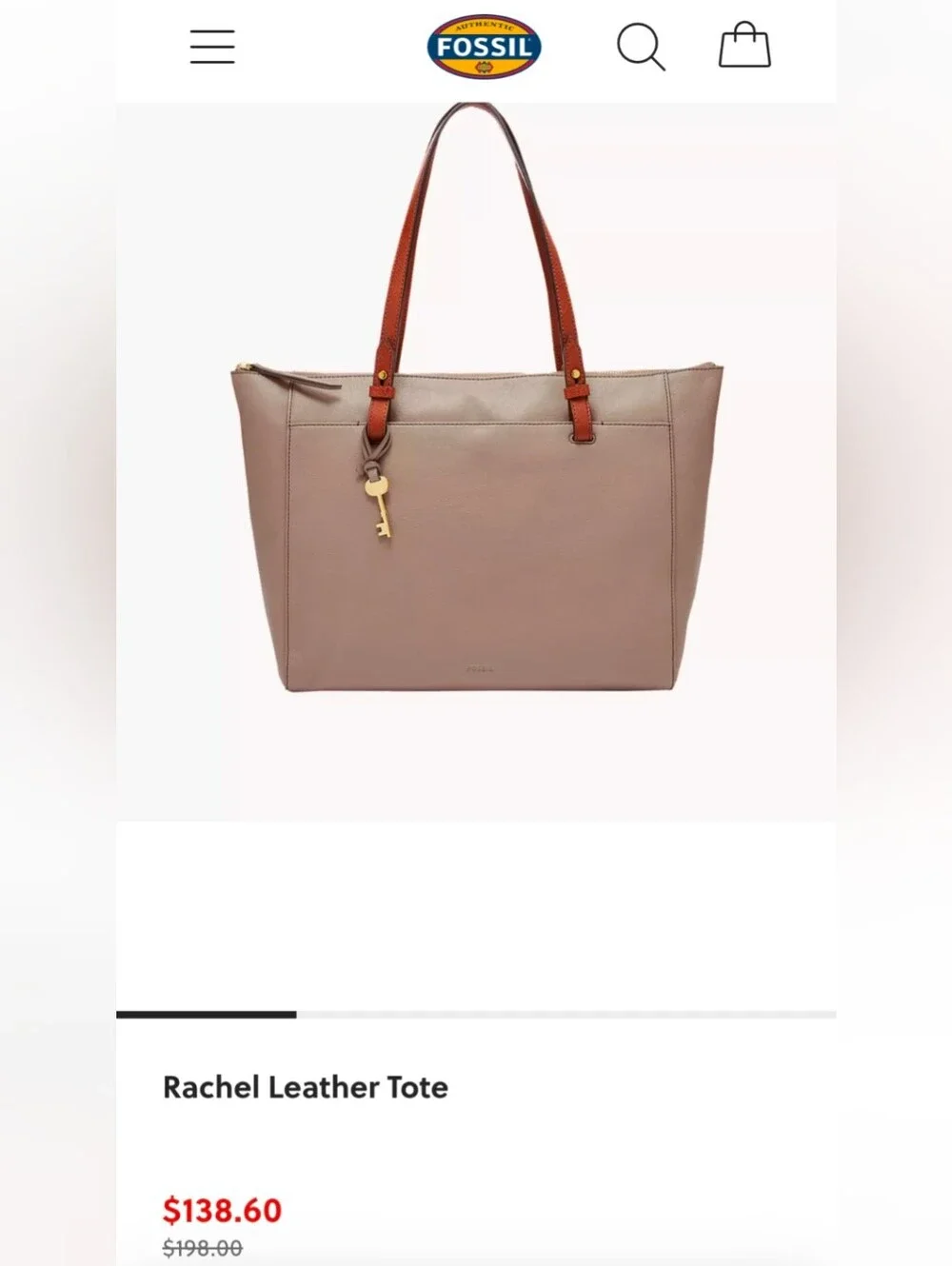 Fossil Rachel Taupe Gray Leather Tote Bag